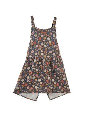 NEW Floral Scripture Apron With Pockets & Faux Leather Patch Cotton Linen Blend